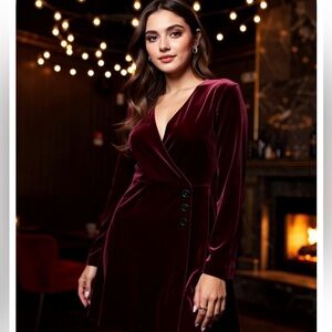 The Kooples Deep Red Velvet Long Sleeve Dress